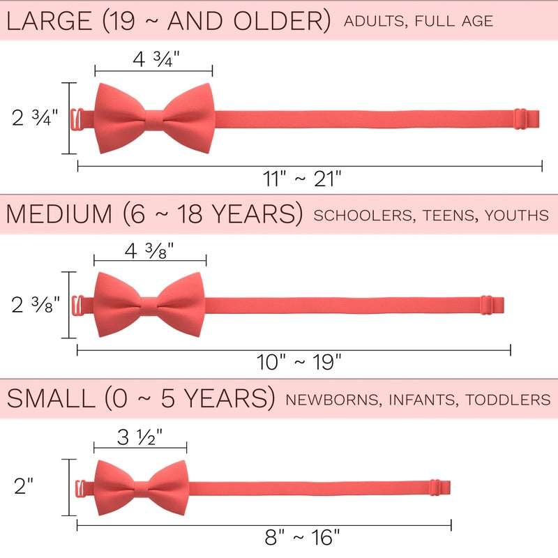 Bow Tie House Coral Red Mens Bow Tie for Men Bow Ties Gabardine Material for Adults Big Bowtie Formal Pre-Tied Fabric Clip on Shape in Solid Handmade Colors for Prom & Wedding (Large, Coral) - Image 4